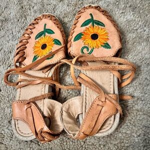 Sunflower Embroidered Tan Sandals